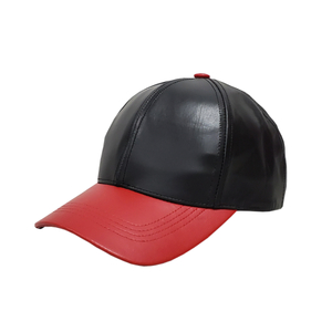 Leather Baseball Cap - Black Red