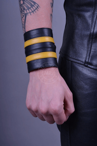 Leather Wrist Wallet with Yellow Stripes