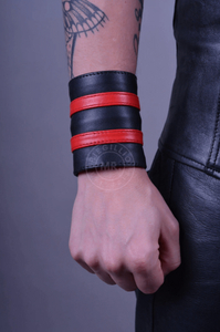 Leather Wrist Wallet with Red Stripes