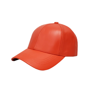 Leather Baseball Cap - Orange